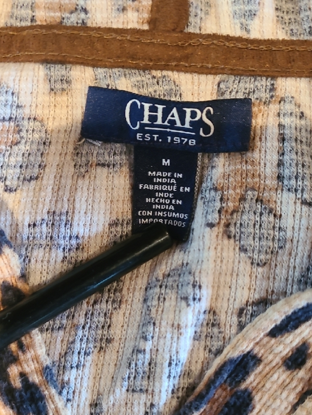Chaps Leopard Print Hooded Top in Tan and Black - Picture 2 of 5